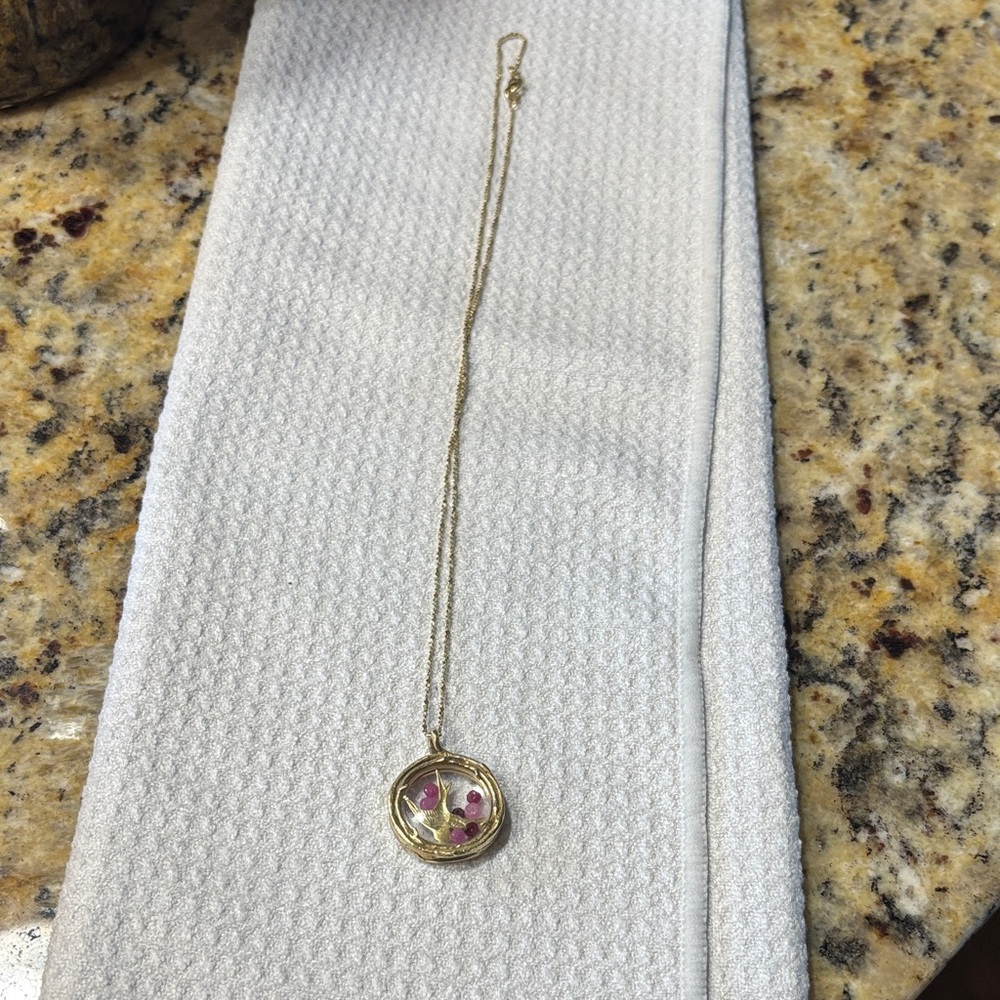 Fossil Gold Necklace with Pink Accents